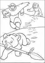 coloriage frere des ours s enfuie avec la lance